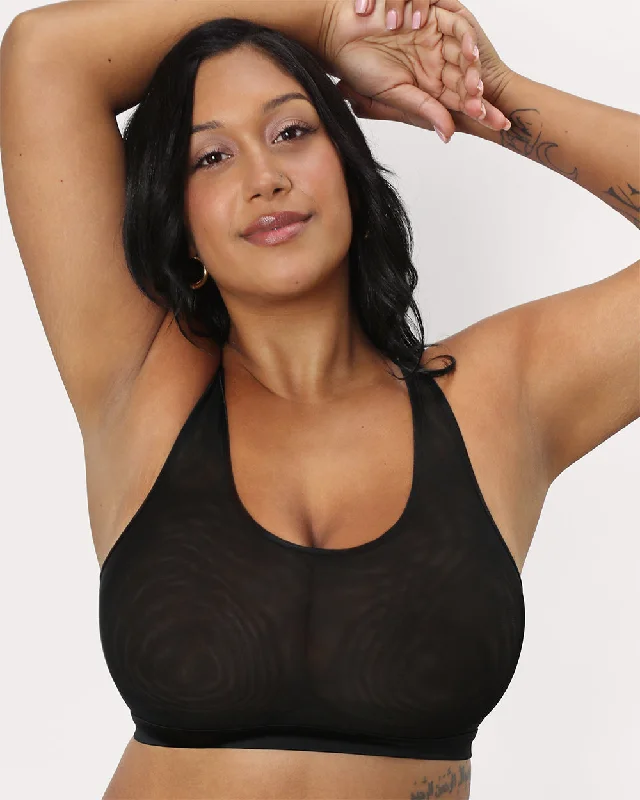 Back - closure bras with traditional hook - and - eye fastenings​ Sheer Mesh Bralette - Black Hue