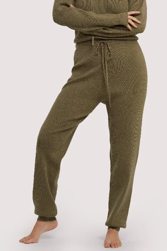 Silk bras for a luxurious and smooth texture​ Lounge Khaki Knitted Rib Jogger