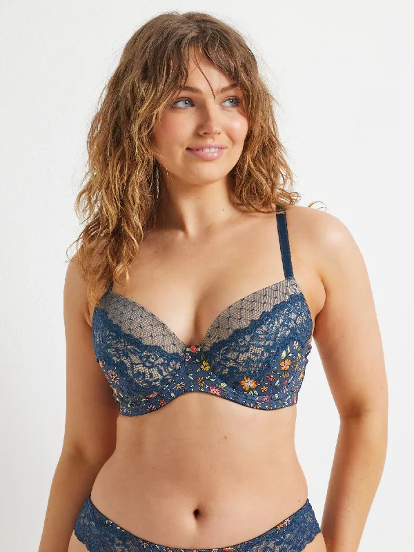 Bra with a detachable strap for easy washing​ Be Sweet Print & Lace Balconette Bra