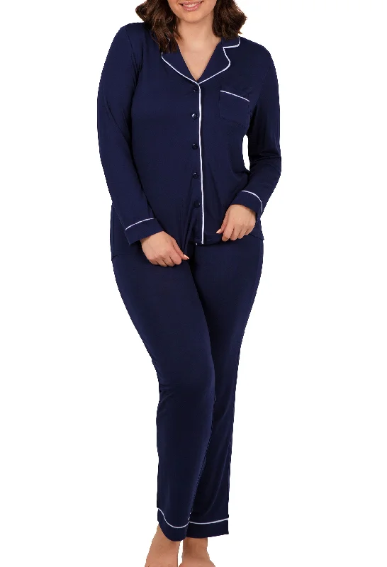 Bra with a non - padded cup for a natural feel​ Navy Buttery Soft Bamboo Pyjama Set