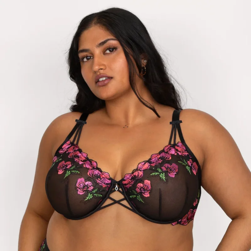 Bra with a plus - size front - closure for easy access​ Curvy Couture Lush Embroidery Balconette Bra