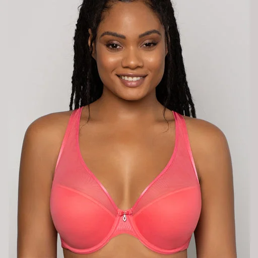 Sports bras for high - impact activities and workouts Curvy Couture Sheer Mesh Push Up Bra Sun Kissed Coral Sports bras for high - impact activities and workouts Curvy Couture Sheer Mesh Push Up Bra Sun Kissed Coral