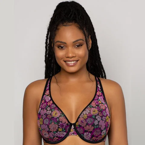 Underwire bras for enhanced support and shaping Curvy Couture Sheer Mesh Push Up Bra Retro Roses Underwire bras for enhanced support and shaping Curvy Couture Sheer Mesh Push Up Bra Retro Roses