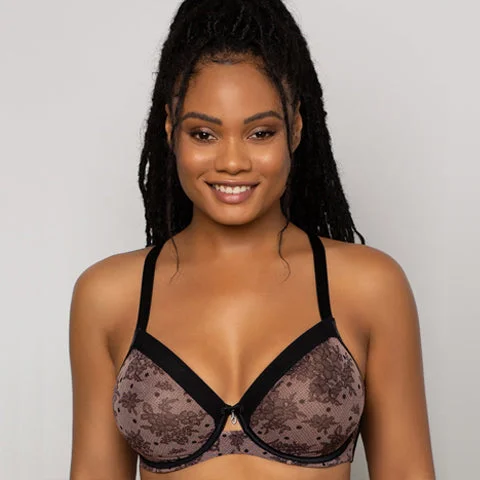 Bra with a plus - size adjustable strap for added comfort Curvy Couture Sheer Mesh Unlined UW Bra Chantilly Bra with a plus - size adjustable strap for added comfort Curvy Couture Sheer Mesh Unlined UW Bra Chantilly