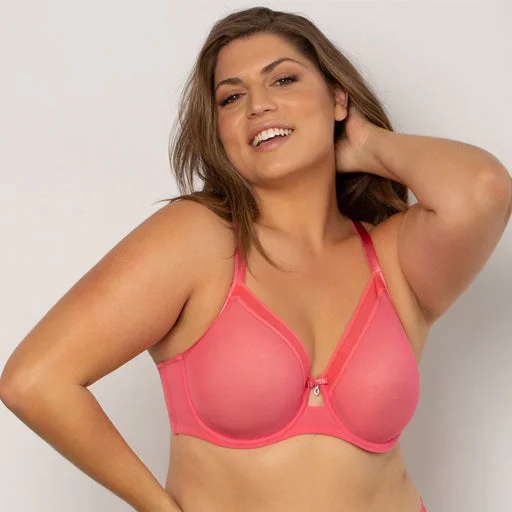 Demi - cup bras for a sexy and revealing look Curvy Couture Sheer Mesh Unlined UW Bra Sun Kissed Coral Demi - cup bras for a sexy and revealing look Curvy Couture Sheer Mesh Unlined UW Bra Sun Kissed Coral