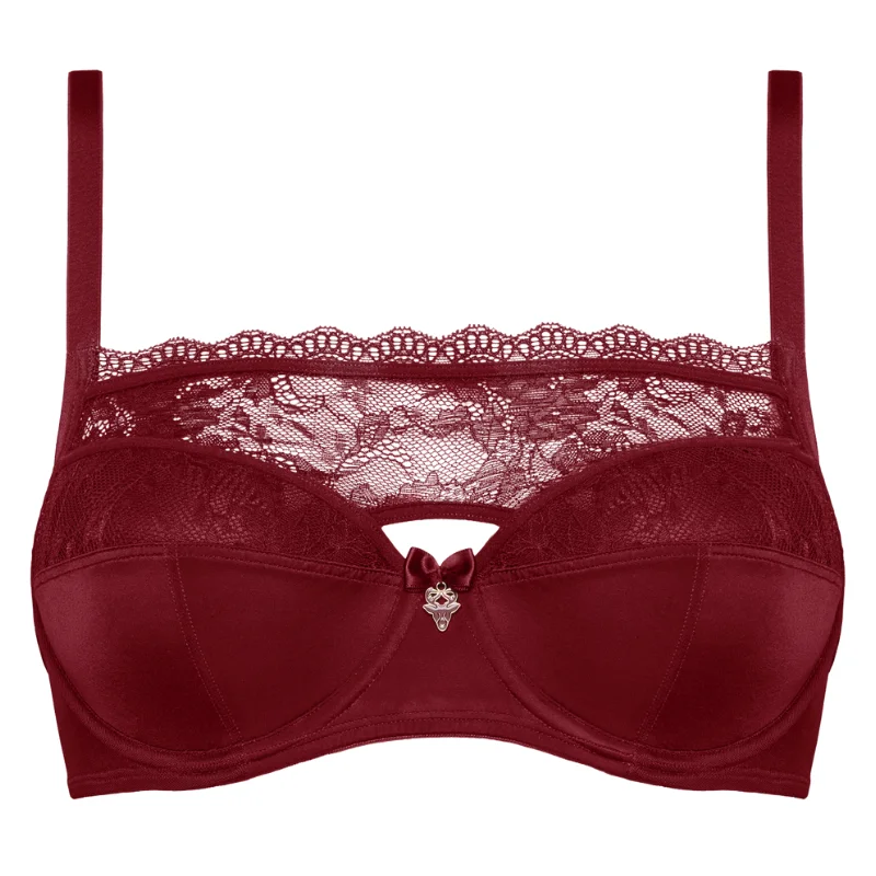 Bra with padded straps to reduce shoulder strain​ Marlies Dekkers Carita Balcony Bra Cabernet Red