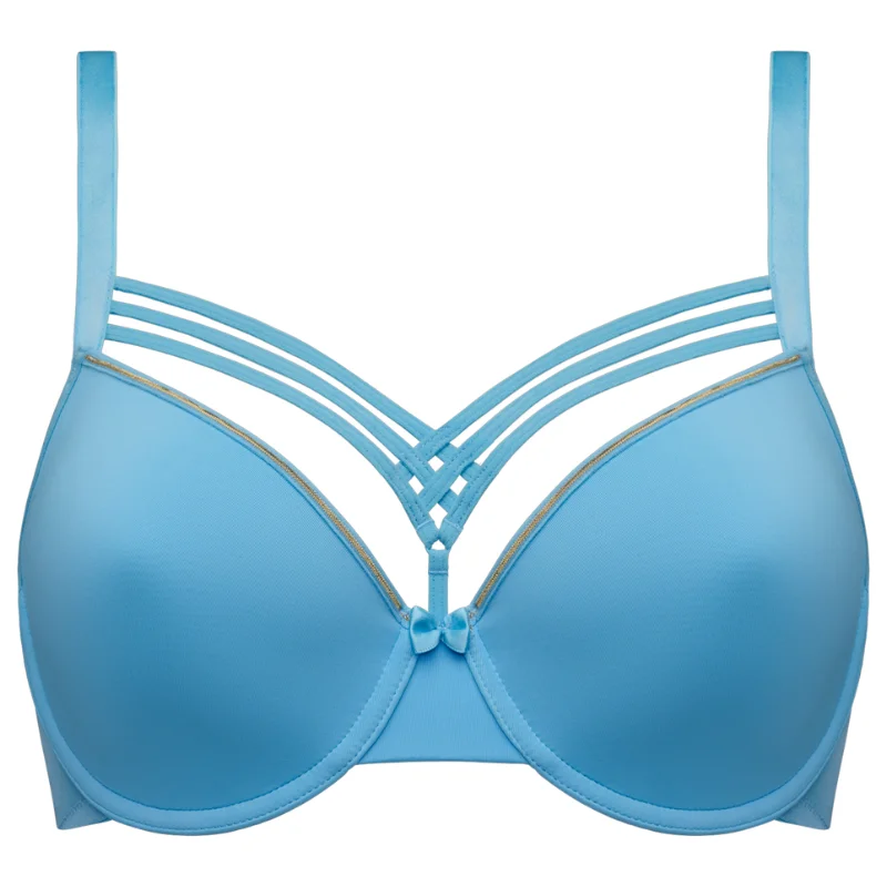 Bra with a high - cut cup for more coverage and support​ Marlies Dekkers Dame de Paris Plunge Bra Baltic Sea & Gold