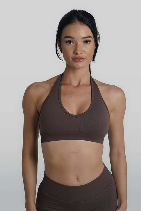 plunge wireless bras for a natural lookRECOIL HALTER CROP - ESPRESSO