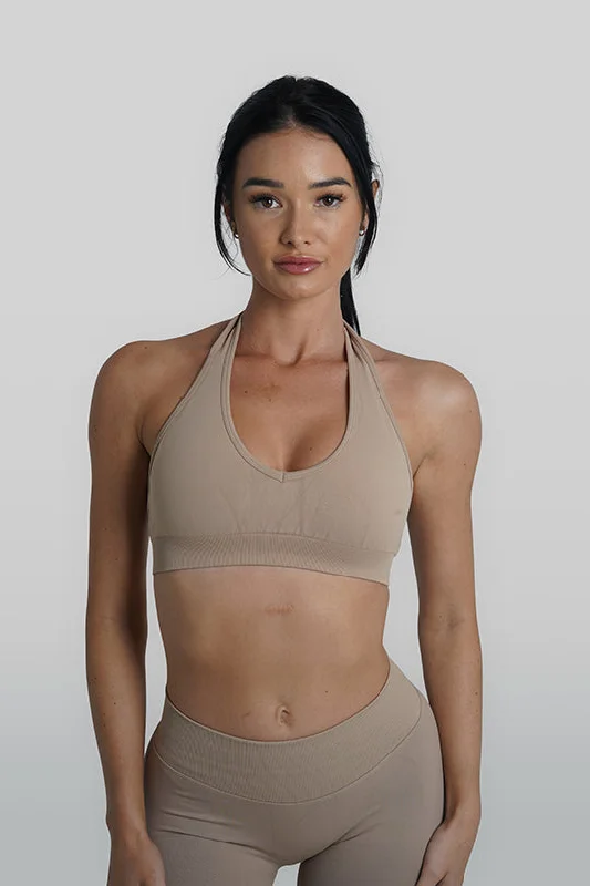 push up bras for enhanced cleavageRECOIL HALTER CROP - LATTE