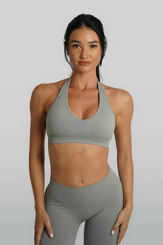 seamless backless bras for summer dressesRECOIL HALTER CROP - LIGHT GREY