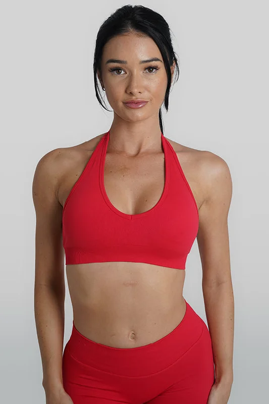 bralette with underwire for added supportRECOIL HALTER CROP - RED