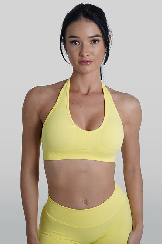 seamless t - shirt bras for everyday wearRECOIL HALTER CROP - YELLOW