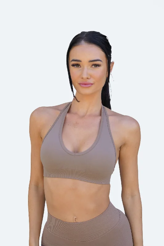 seamless t - shirt bras for everyday wearRECOIL HALTER CROP - COFFEE