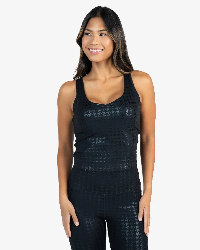 plus size women sport bra for full supportSkin Shakti Tank (Mid-Length) - Black Houndstooth