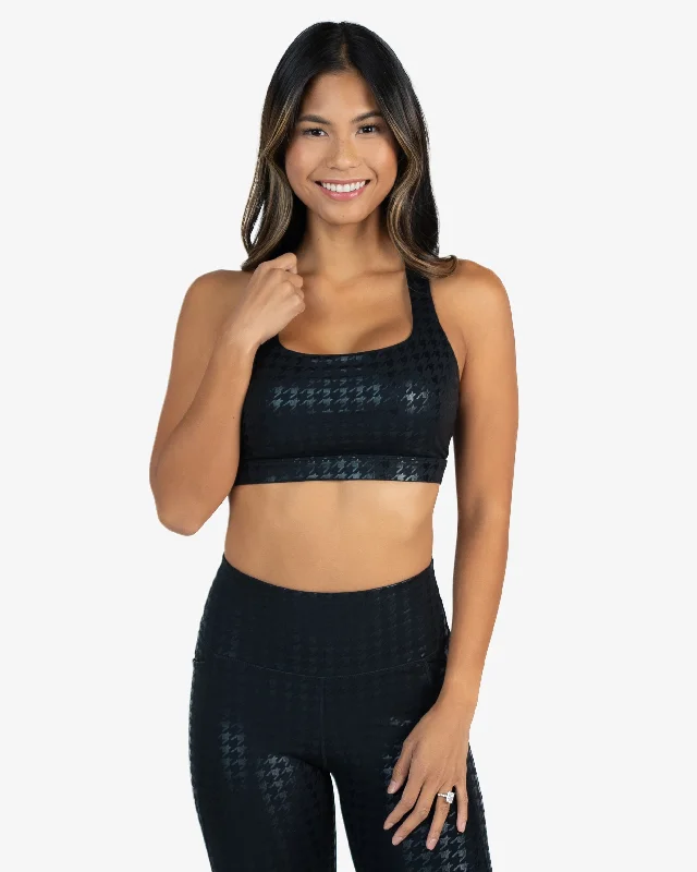 hand - made women sport bra for unique craftsmanshipSquare Neck Bra - Black Houndstooth