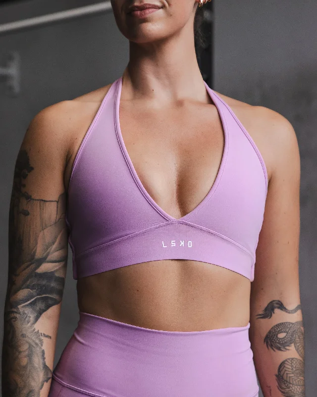 full cup nursing bras for better milk flowStamina Halter Sports Bra - Light Violet