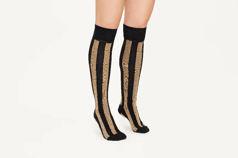 ANDREA - Gold & Black Two-Tone Stripe Cashmere Blend Socks