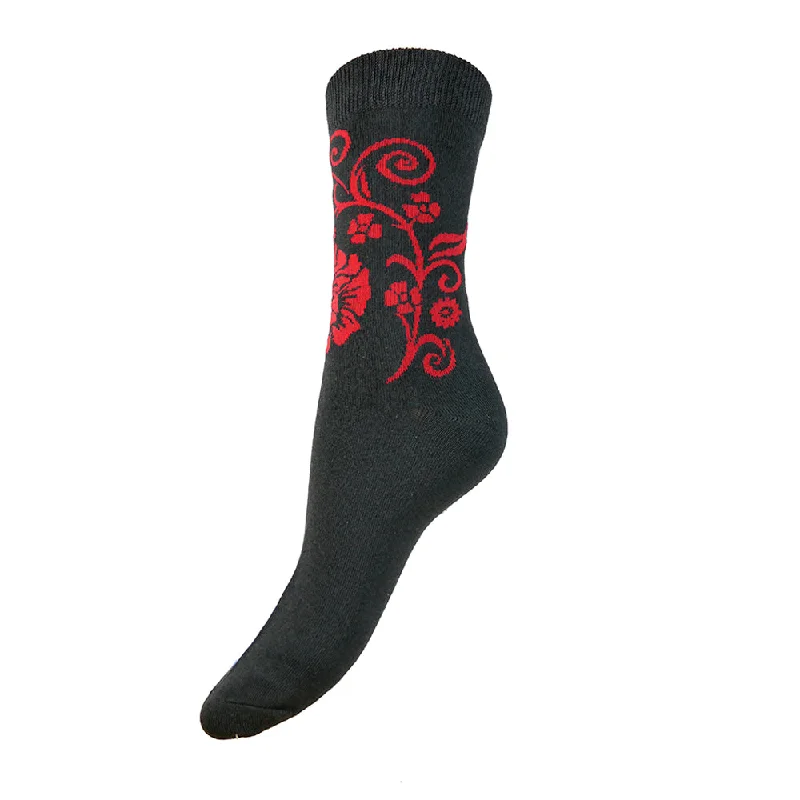 Black and red floral Bamboo socks