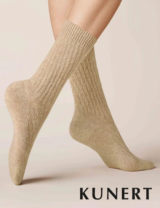 Kunert Knitted Diagonal Woolen Sock Beige 236410