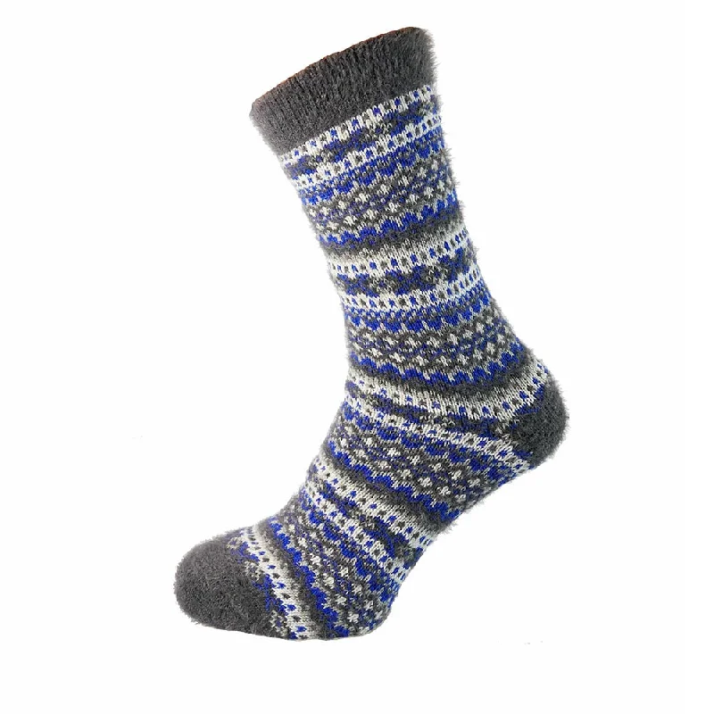 Dark blue, grey and white patterned Wool Blend socks