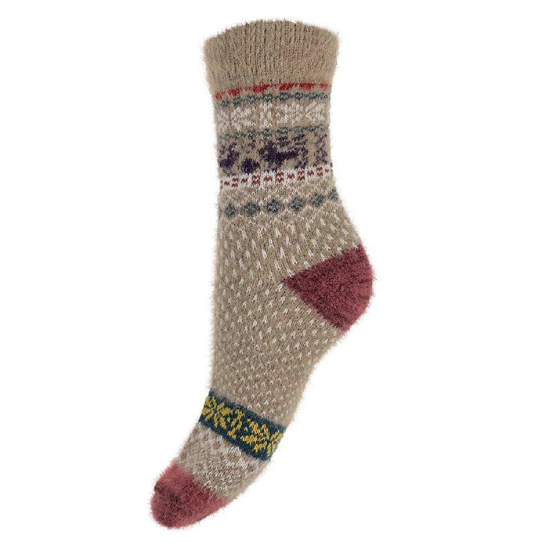 Fawn and white patterned soft Scandi Wool Blend socks