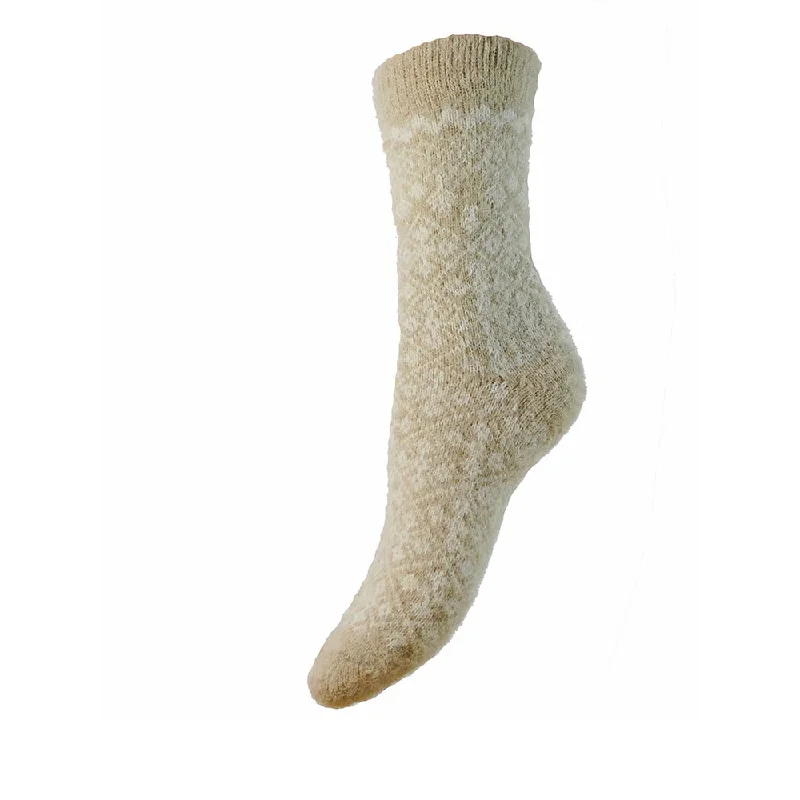 Fawn and white patterned soft Wool Blend socks