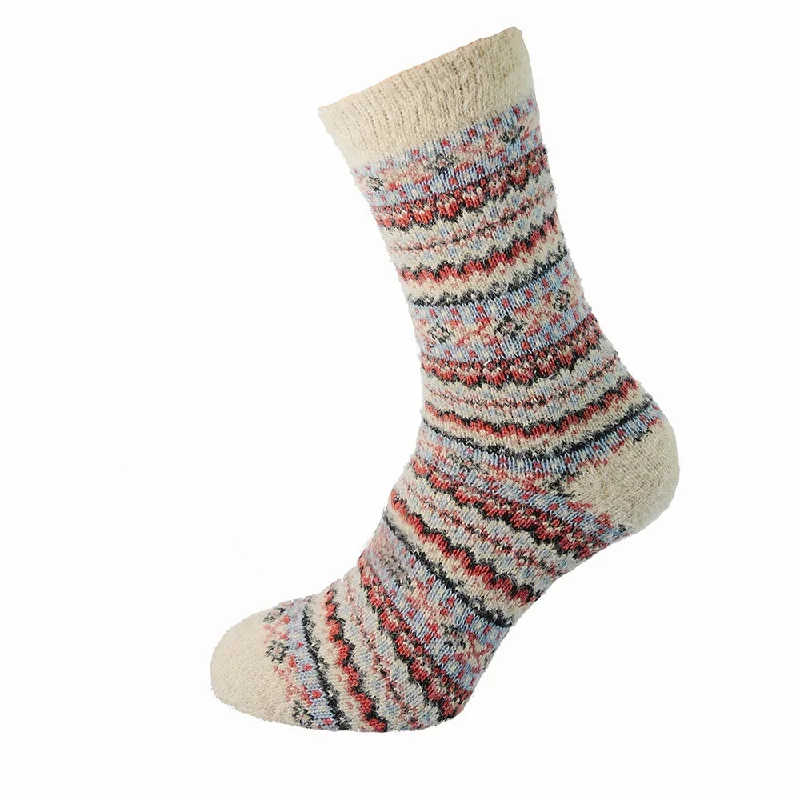 Fawn, blue and rust Nordic patterned Wool Blend socks