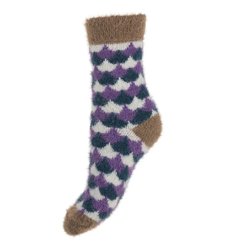 Green, purple and white patterned soft Wool Blend socks