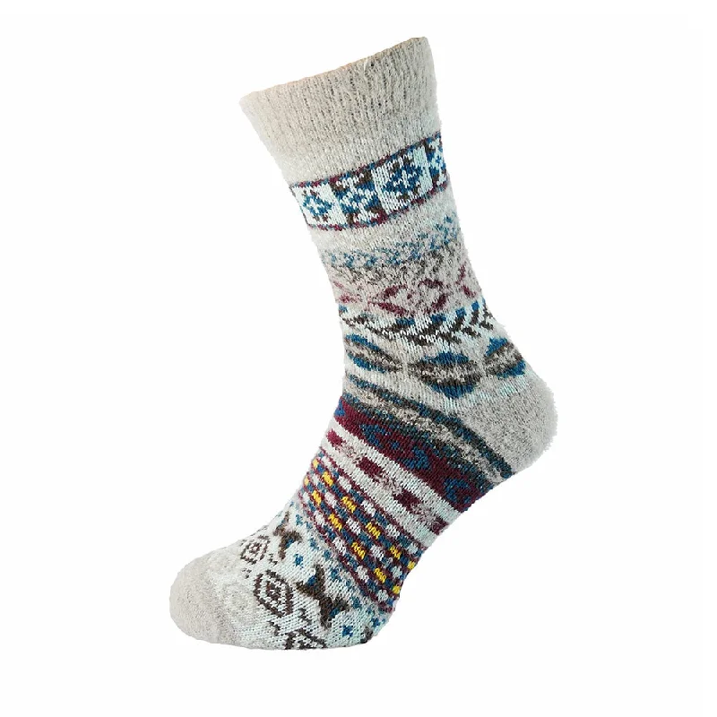 Grey, blue and burgundy Nordic patterned Wool Blend socks