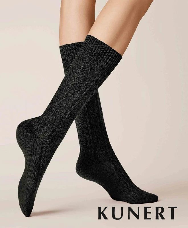 Kunert Knitted Braid Woolen Sock Black 236510