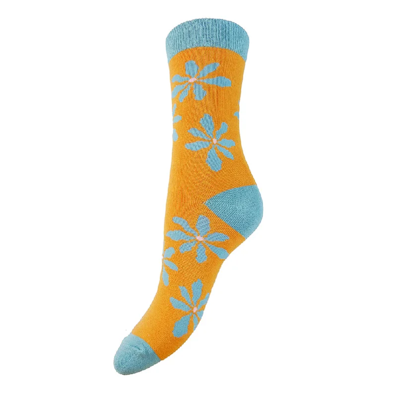 Orange and blue flowers Bamboo socks