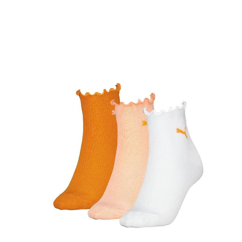 Puma® Women's Ruffle Edge Quarter Socks 3 Pair Pack - White-Orange Combo