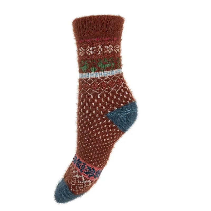 Rust and white patterned soft Scandi Wool Blend socks