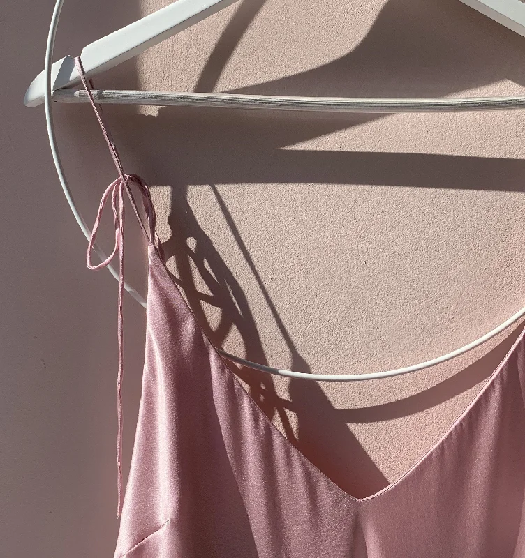 women lounge dress for a relaxing spa dayCalf-length silk slip dress [Pantry Pink]
