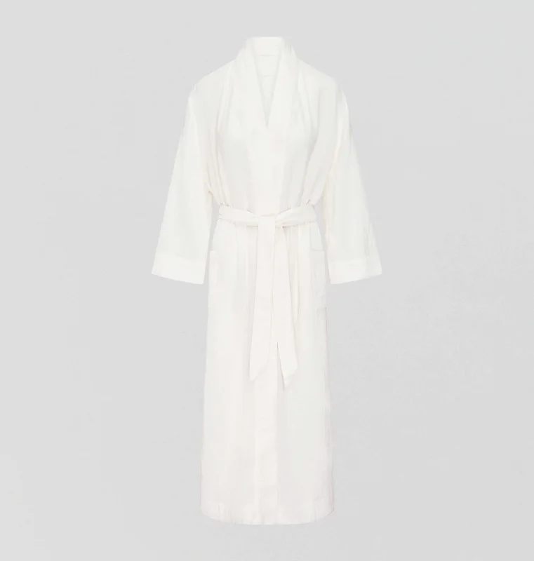 A - line women lounge dress for a flattering shapeBelted cotton robe [Linen White]