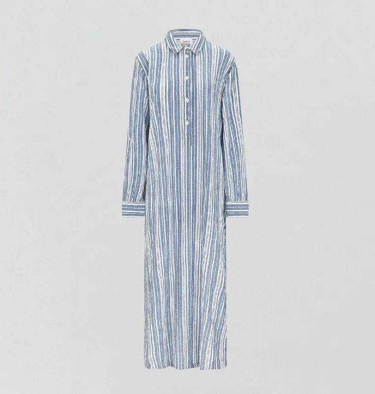 women lounge dress with a geometric print for a contemporary feelFloor length relaxed fit nightshirt [French Blue]