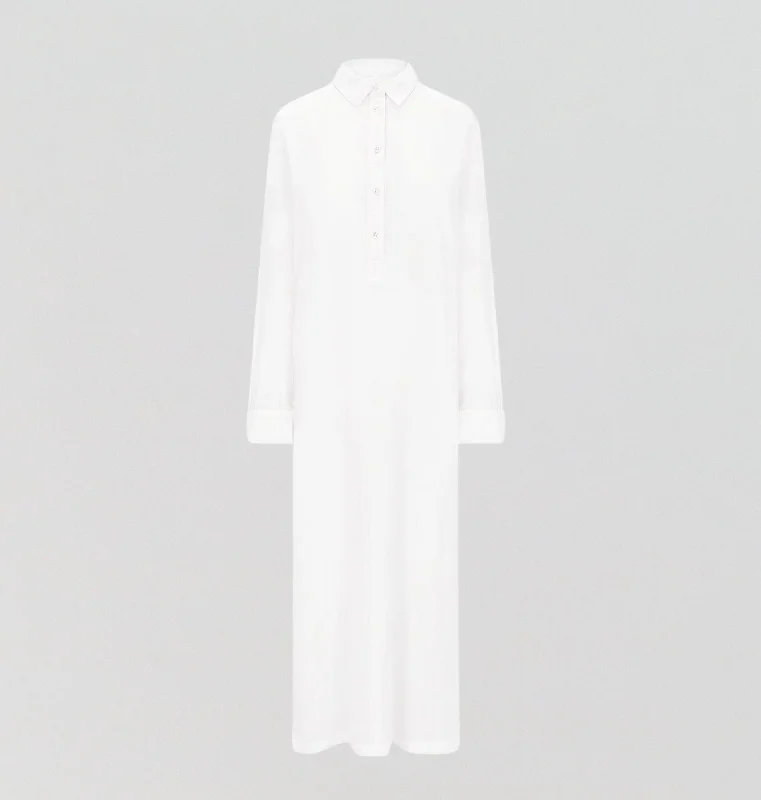 women lounge dress with a belt to cinch the waistFloor length relaxed fit nightshirt [Linen White]