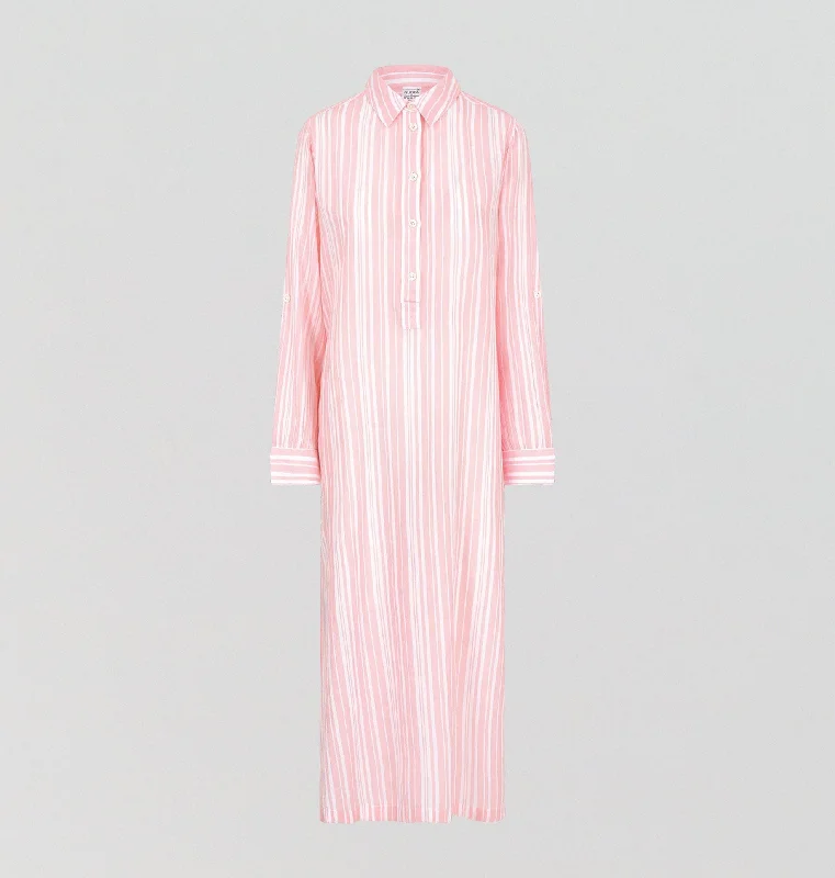women lounge dress with a high - low hem for a modern styleFloor length relaxed fit nightshirt [Fondant Stripe]
